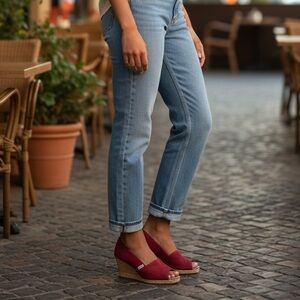 Toms Women's Burgundy Espadrille Wedge Shoes